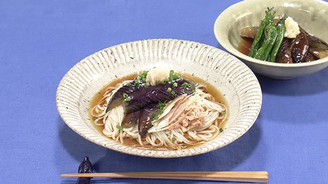 なすの焼きびたしそうめん