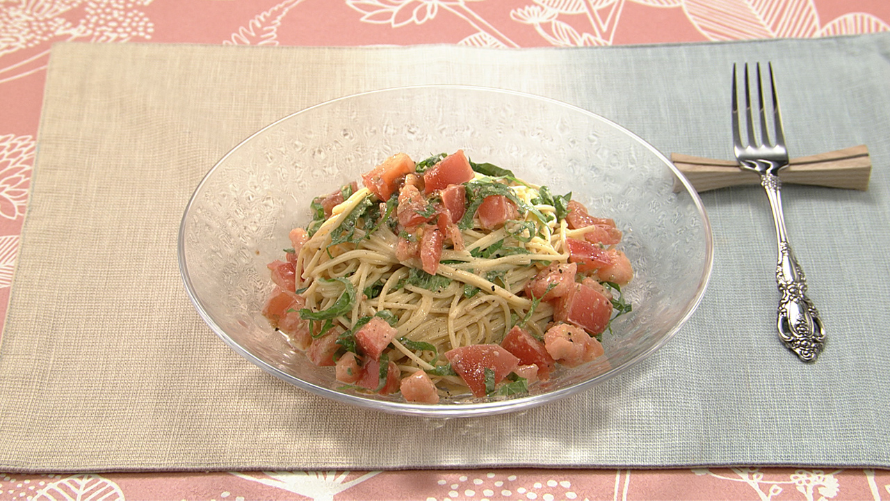 トマトと大葉の冷たいスパゲッティ