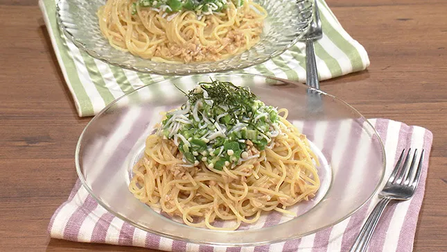 オクラと納豆の冷製パスタ